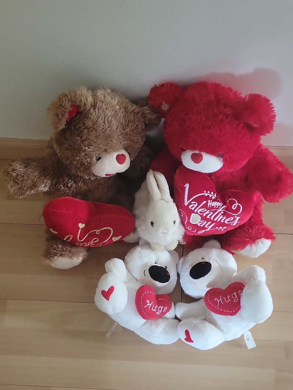 Plush Valentine Teddy Bear Bundle - Red, White, Brown